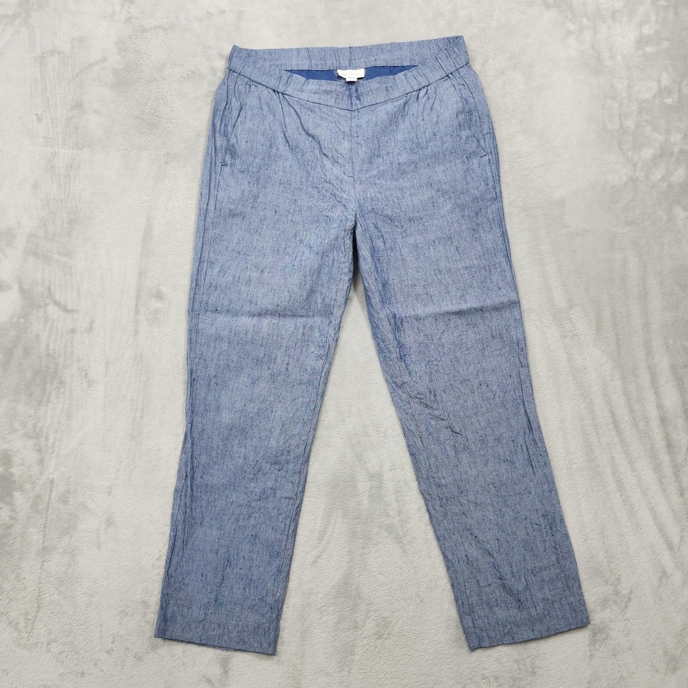 J. Jill Pants Womens S Blue Linen Stretch Chambray Tapered Chino Casual Office